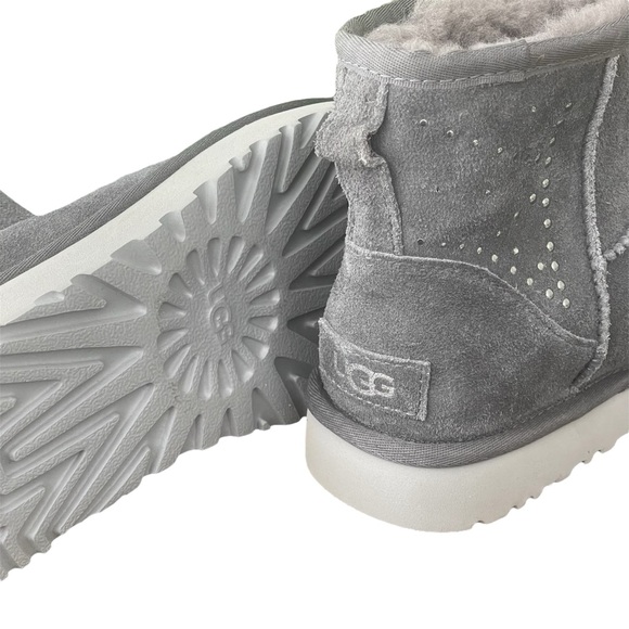 Ugg Classic Mini II Studded Charcoal Suede Sheepskin Boots - Picture 3 of 4